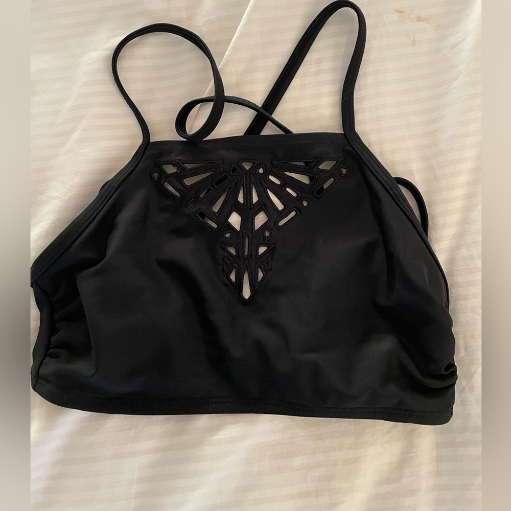 Swimsuit Lazer Cut Halter Swimsuit Top Black Pre owned